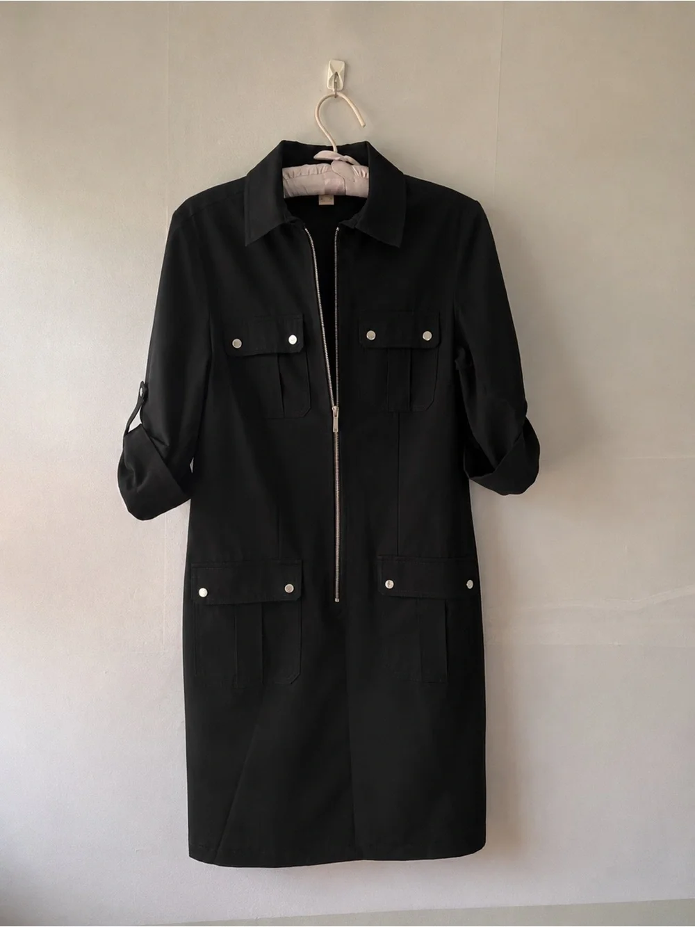 Michael Kors Black Zip-Front Midi Shirt Dress
